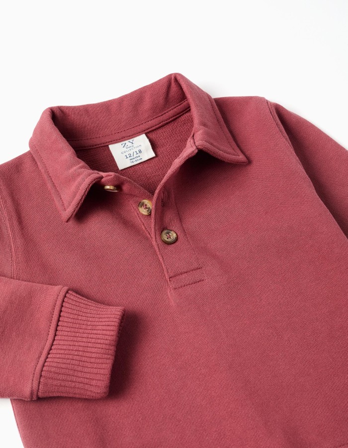 Cotton sweatshirt with polo collar for baby boys, brown
