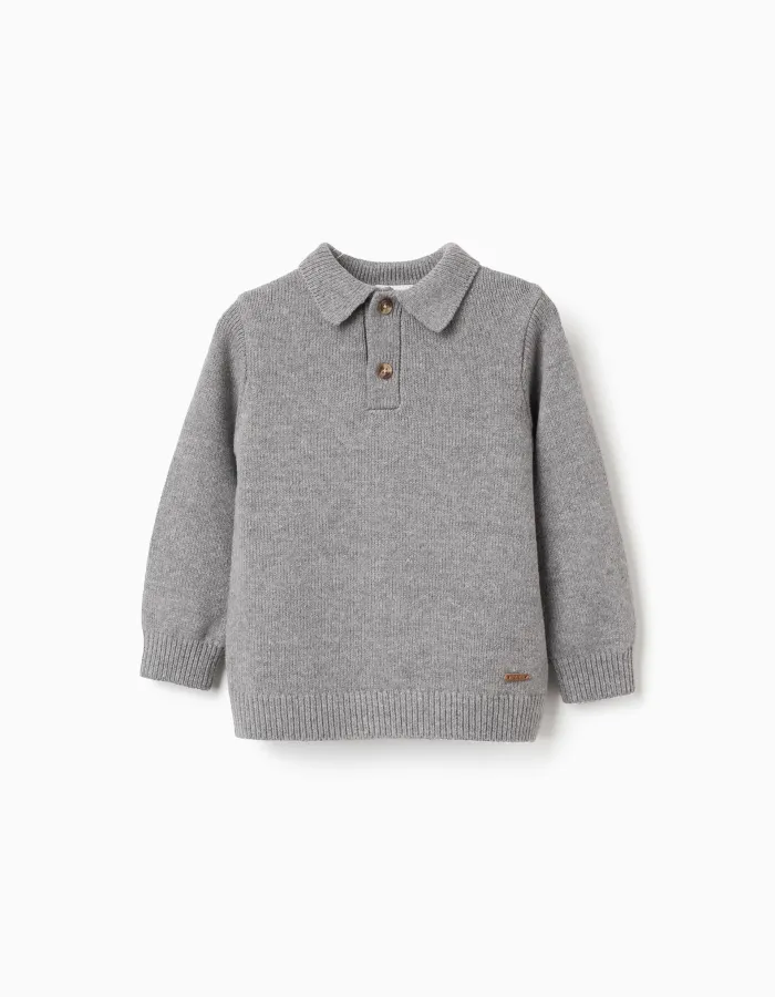 Knitted jumper with polo collar B&S for baby boys, grey