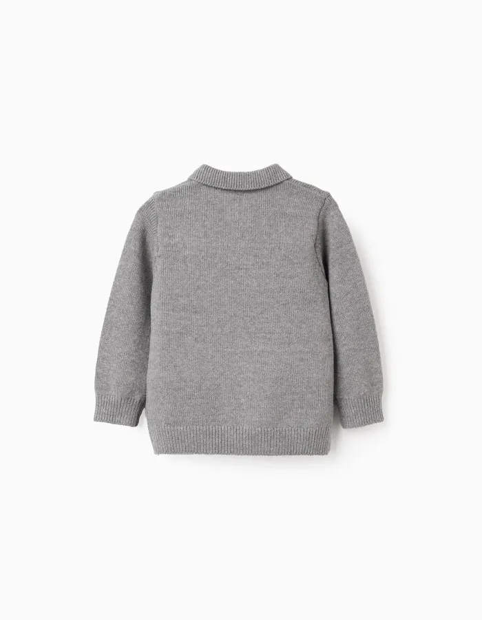 Knitted jumper with polo collar B&S for baby boys, grey