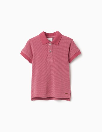 Cotton piqué polo shirt with jacquard for baby boys, dark pink