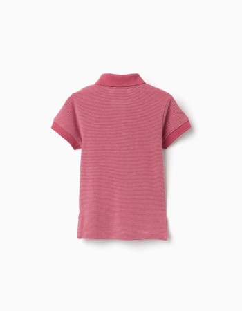 Cotton piqué polo shirt with jacquard for baby boys, dark pink