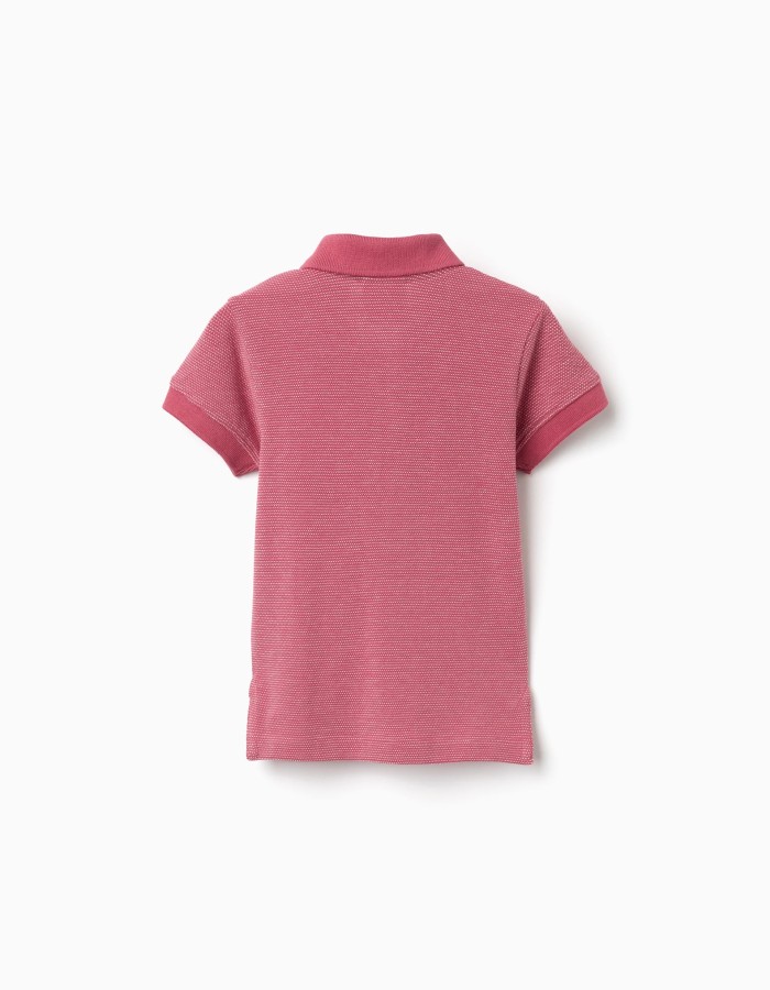 Cotton piqué polo shirt with jacquard for baby boys, dark pink