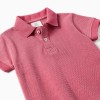 Cotton piqué polo shirt with jacquard for baby boys, dark pink
