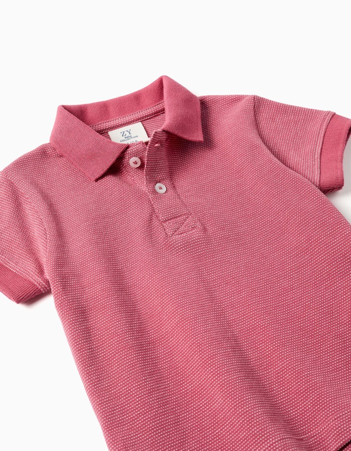 Cotton piqué polo shirt with jacquard for baby boys, dark pink