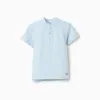Cotton polo shirt with embossed lines for baby boys, light blue