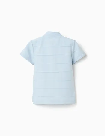 Cotton polo shirt with embossed lines for baby boys, light blue