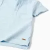 Cotton polo shirt with embossed lines for baby boys, light blue