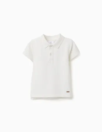 Cotton ribbed polo shirt for baby boys, white