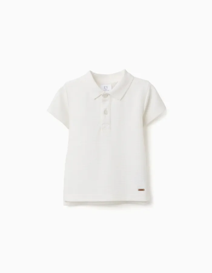 Cotton ribbed polo shirt for baby boys, white