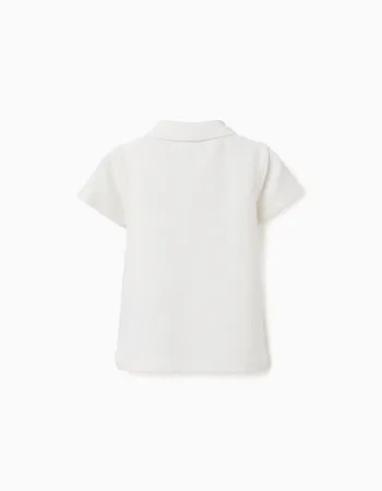 Cotton ribbed polo shirt for baby boys, white