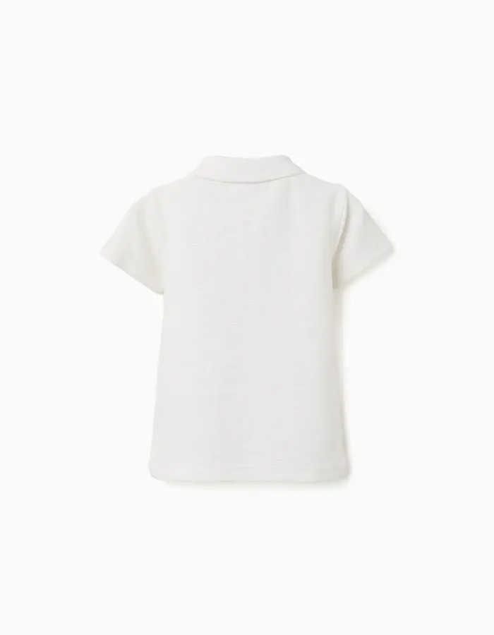 Cotton ribbed polo shirt for baby boys, white