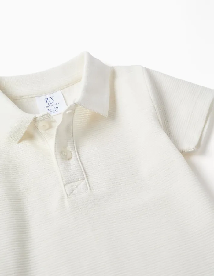 Cotton ribbed polo shirt for baby boys, white