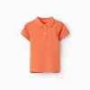 Cotton piqué short-sleeved polo shirt for baby boys, orange
