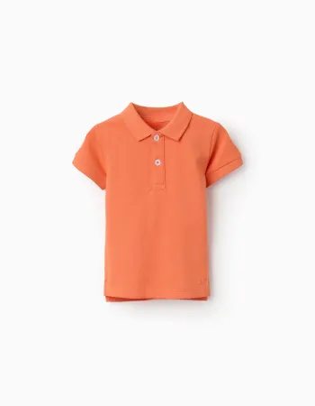Cotton piqué short-sleeved polo shirt for baby boys, orange