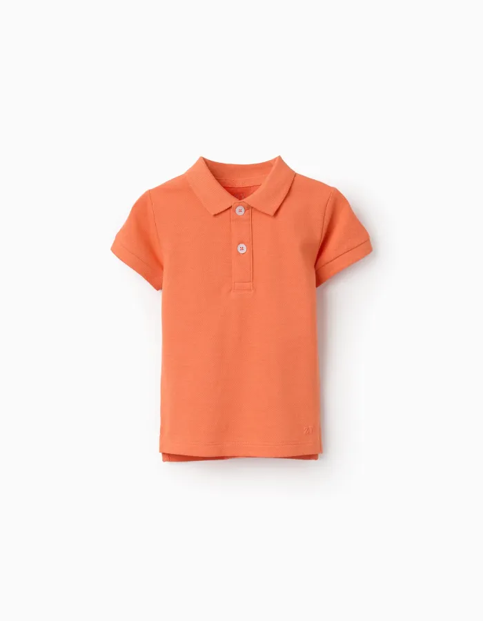 Cotton piqué short-sleeved polo shirt for baby boys, orange