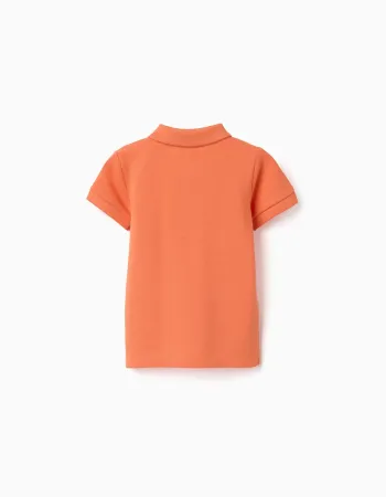 Cotton piqué short-sleeved polo shirt for baby boys, orange