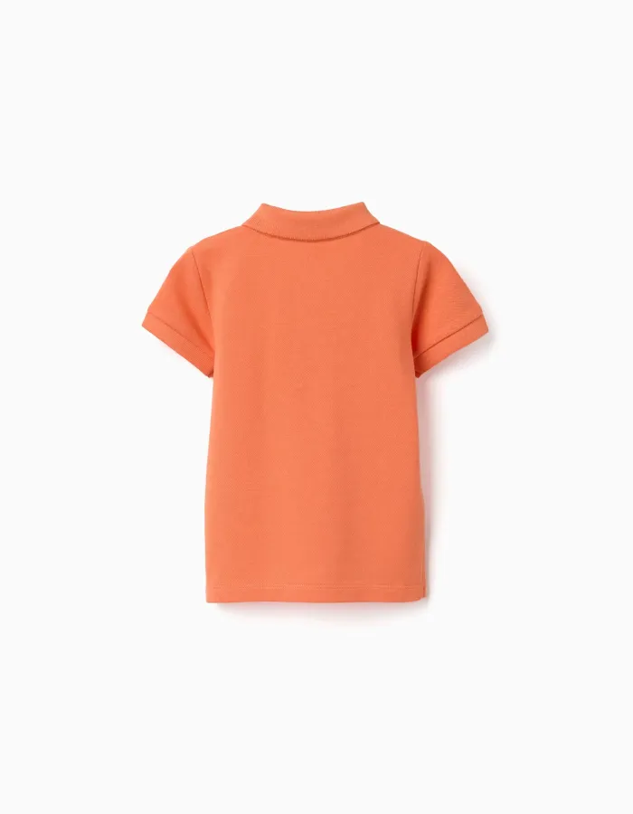 Cotton piqué short-sleeved polo shirt for baby boys, orange