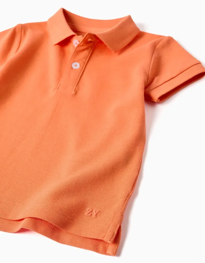Cotton piqué short-sleeved polo shirt for baby boys, orange