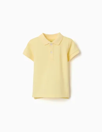 Short sleeve cotton piqué polo shirt for baby boys, yellow