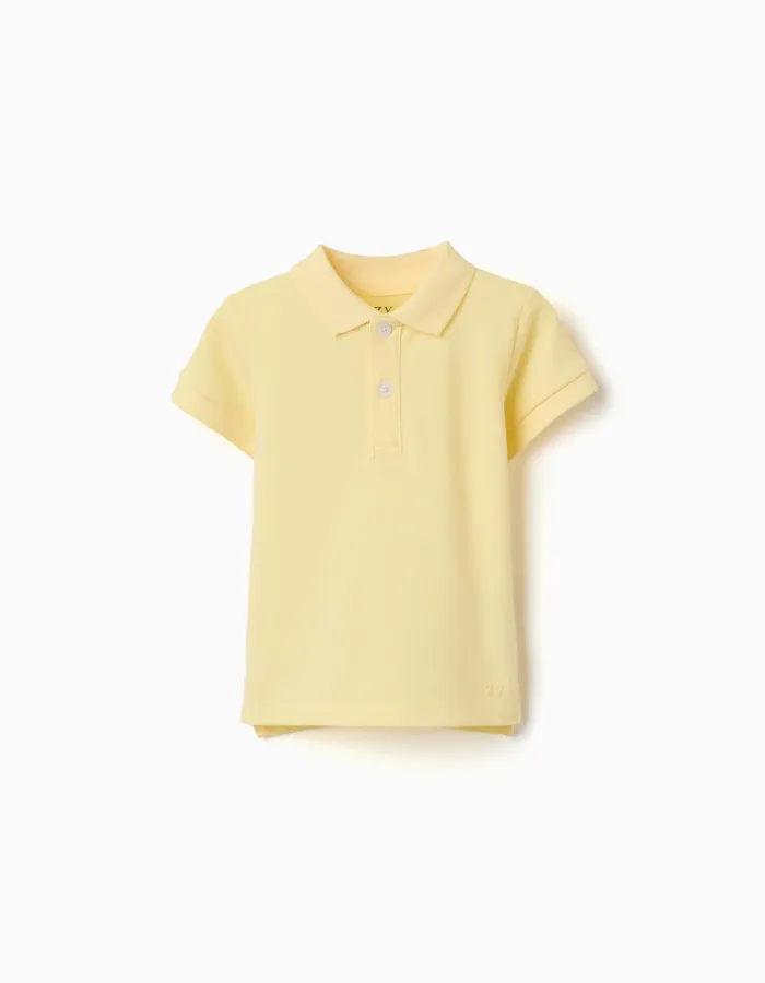Short sleeve cotton piqué polo shirt for baby boys, yellow