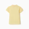 Short sleeve cotton piqué polo shirt for baby boys, yellow
