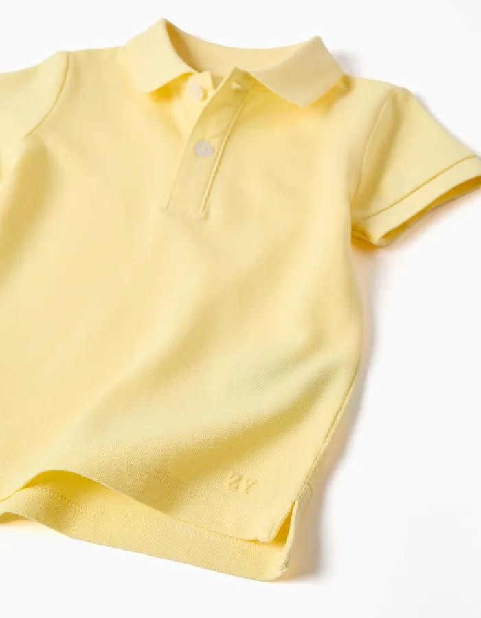 Short sleeve cotton piqué polo shirt for baby boys, yellow