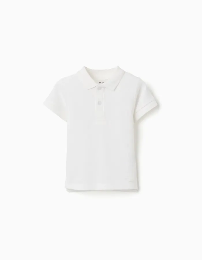 T-shirt cotton for boys, short sleeve, buttons, white
