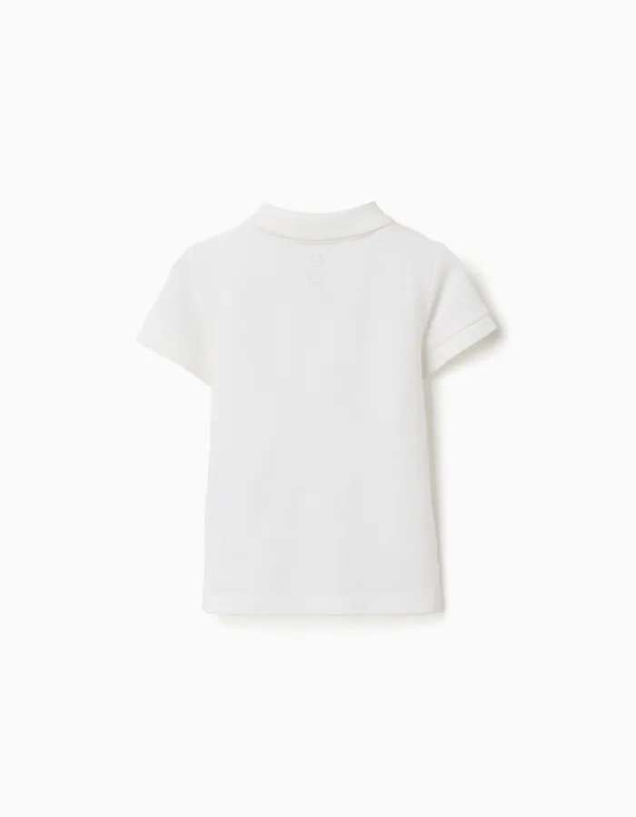 T-shirt cotton for boys, short sleeve, buttons, white