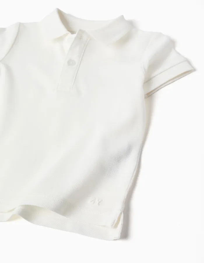 T-shirt cotton for boys, short sleeve, buttons, white