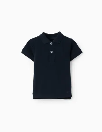 Cotton piqué short-sleeved polo shirt for baby boys, dark blue