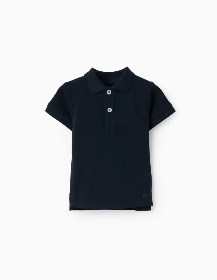 Cotton piqué short-sleeved polo shirt for baby boys, dark blue