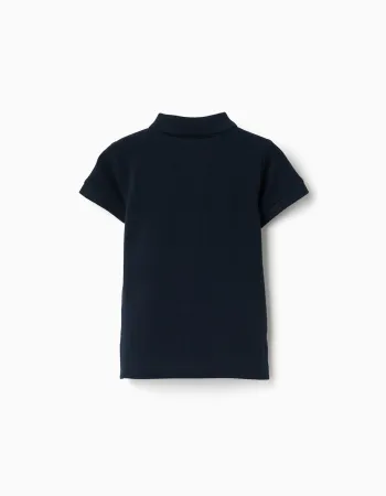Cotton piqué short-sleeved polo shirt for baby boys, dark blue