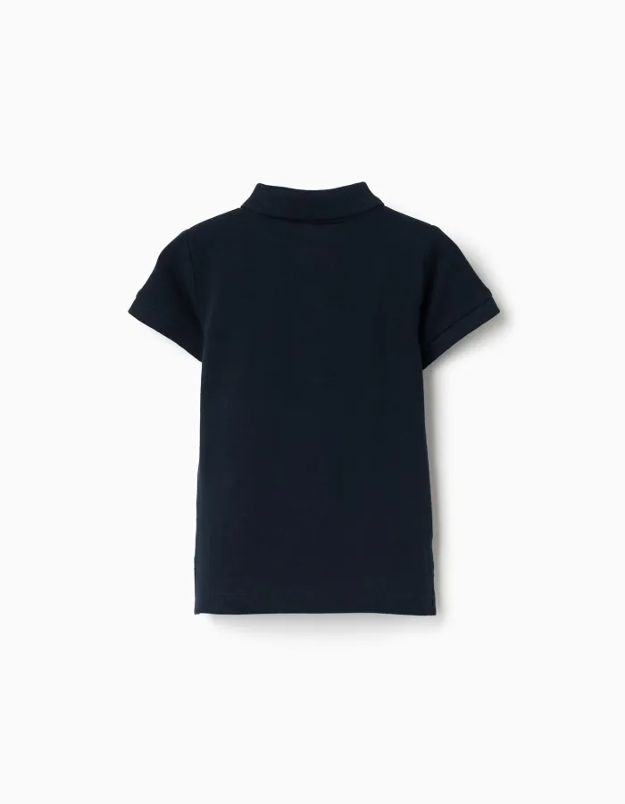 Cotton piqué short-sleeved polo shirt for baby boys, dark blue