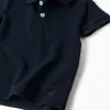 Cotton piqué short-sleeved polo shirt for baby boys, dark blue