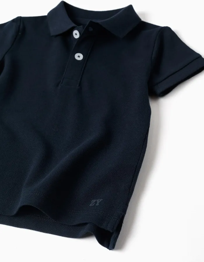 Cotton piqué short-sleeved polo shirt for baby boys, dark blue