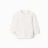 Long sleeve cotton piqué polo shirt for baby boys, white