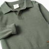 Cotton knitted jumper with polo collar B&S for baby boys, dark green