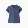 Cotton polo shirt with embossed lines B&S for baby boys, indigo