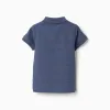 Cotton polo shirt with embossed lines B&S for baby boys, indigo