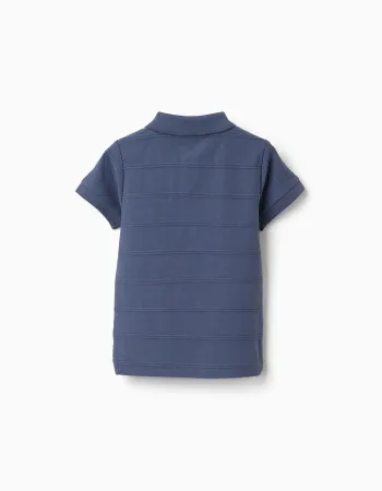 Cotton polo shirt with embossed lines B&S for baby boys, indigo