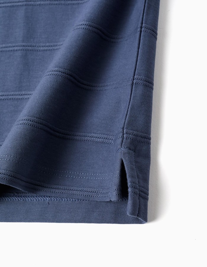 Cotton polo shirt with embossed lines B&S for baby boys, indigo