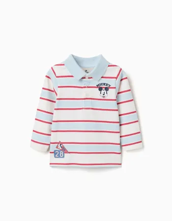 Striped long sleeve polo shirt Mickey for babies and boys, multicolour