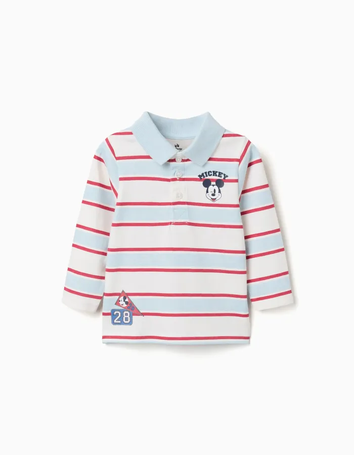 Striped long sleeve polo shirt Mickey for babies and boys, multicolour