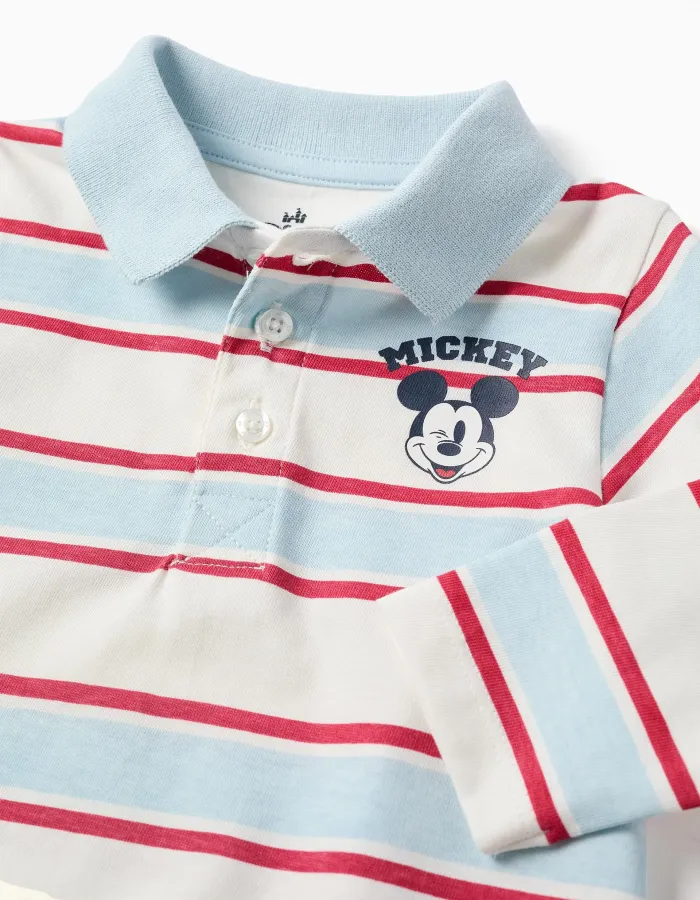 Striped long sleeve polo shirt Mickey for babies and boys, multicolour