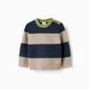 Knitted jumper with stripes for baby boys, navy blue/beige/green