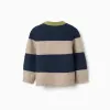 Knitted jumper with stripes for baby boys, navy blue/beige/green