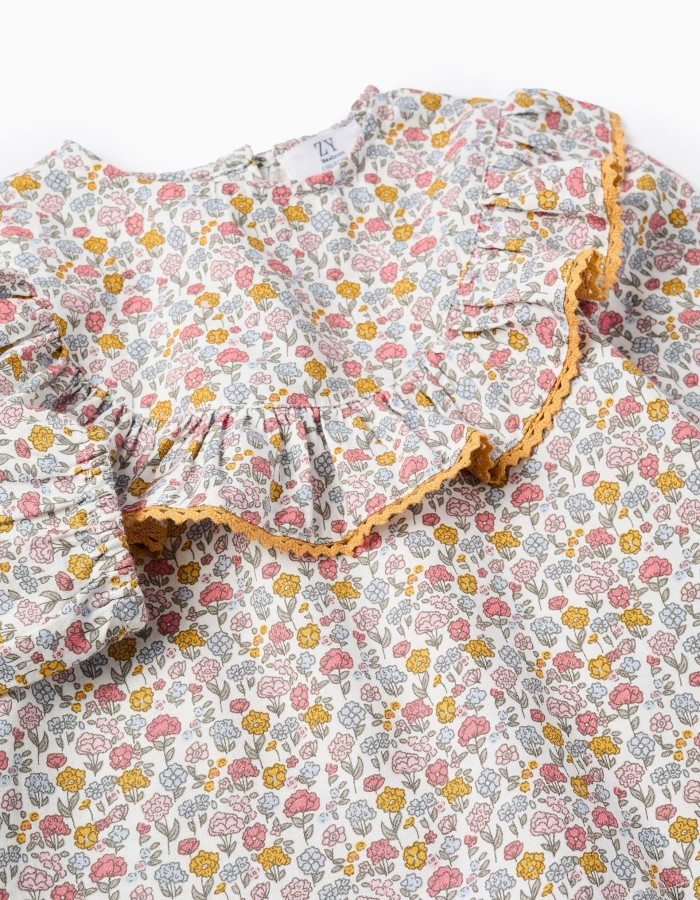 Cotton Floral Blouse for Baby Girls, Multicolour