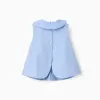 Cotton sleeveless blouse with embroidery for baby girls, light blue