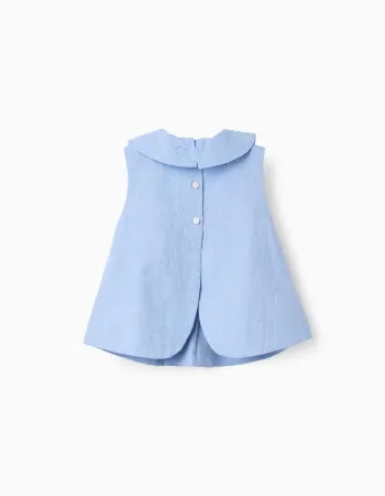 Cotton sleeveless blouse with embroidery for baby girls, light blue