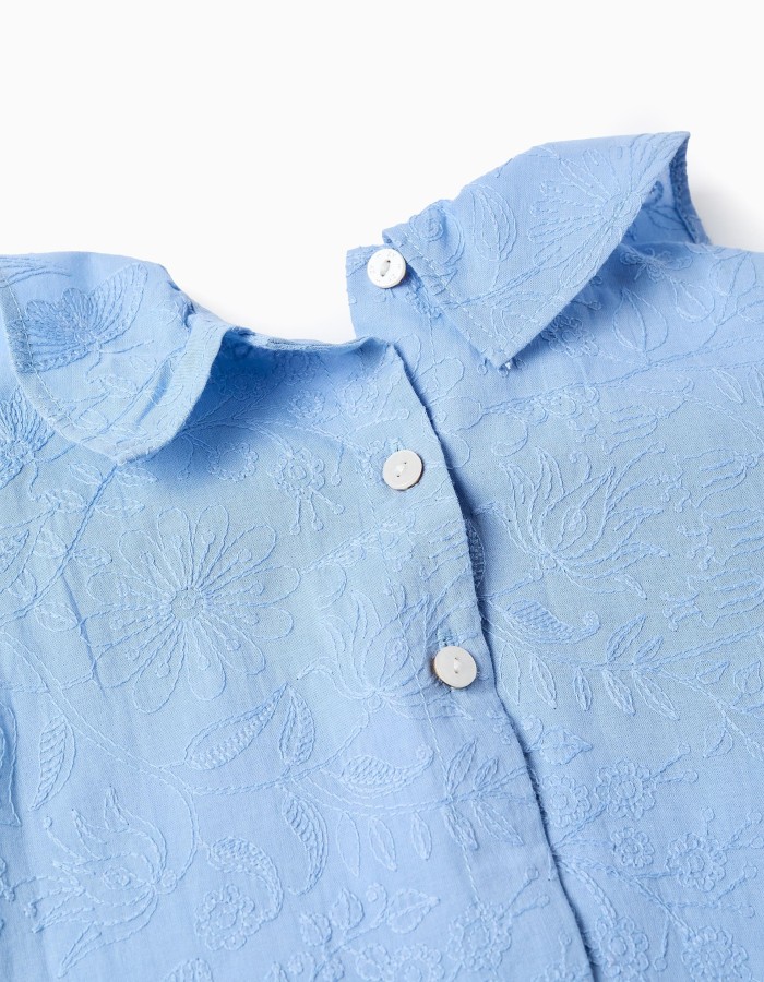 Cotton sleeveless blouse with embroidery for baby girls, light blue